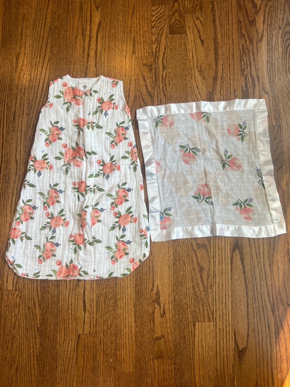Peach Floral Baby Sleep Sack and Lovey Set - White with Peach Print 0-6m